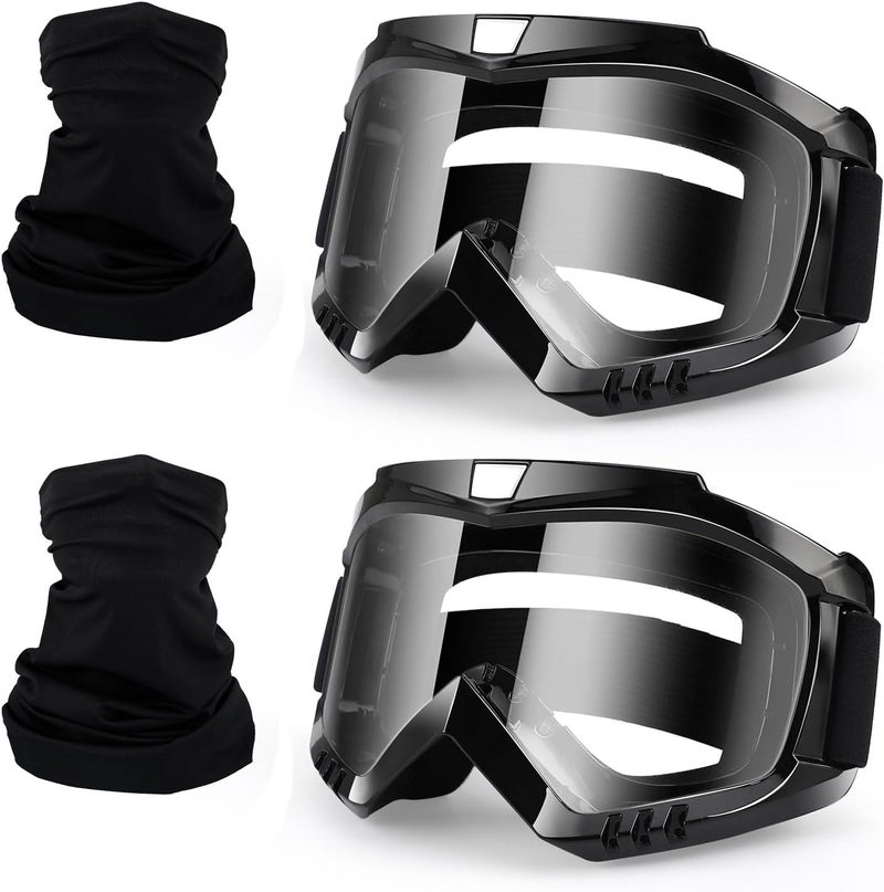 4-FQ ATV Dirt Bike Goggles 2-Pack with Neck Gaiter Motorcycle Motocross Goggles Bike Riding Racing Offroad Eyewear Wide Vision Glasses with Breathable Mask for Men Women Youth Kids Clear Lens - Image 1